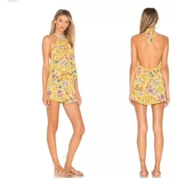 L*SPACE Kelly Pacific Bloom Yellow Floral Halter Lined Sz. XS Romper - Picture 1 of 13